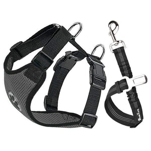 SlowTon Dog Car Harness Plus Connector Strap Multifunction Adjustable Vest Harness Double Breathable Mesh Fabric with Car Vehicle Safety Seat Belt