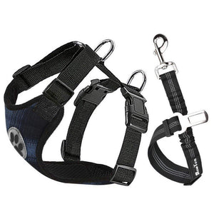 SlowTon Dog Car Harness Plus Connector Strap Multifunction Adjustable Vest Harness Double Breathable Mesh Fabric with Car Vehicle Safety Seat Belt