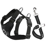 SlowTon Dog Car Harness Plus Connector Strap Multifunction Adjustable Vest Harness Double Breathable Mesh Fabric with Car Vehicle Safety Seat Belt