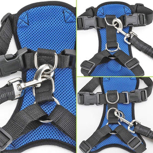 SlowTon Dog Car Harness Plus Connector Strap Multifunction Adjustable Vest Harness Double Breathable Mesh Fabric with Car Vehicle Safety Seat Belt