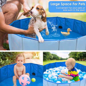 SlowTon Dog Pool Foldable Pet Swimming Pool Collapsible PVC Outdoor Bathing Tub Portable Summer Pond Non Inflatable Anti-Slip Bathtub Kiddie Pool for Dog Puppy Cats and Kids
