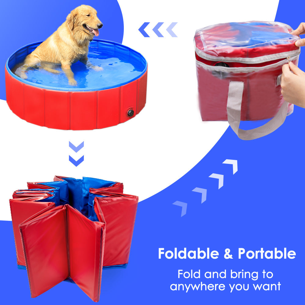 SlowTon Foldable Dog Swimming Pool Collapsible PVC Pet Outdoor Bathing Tub Non Inflatable Anti-Slip Bathtub Portable Summer Pond Kiddie Pool for Dog Puppy Cats and Kids