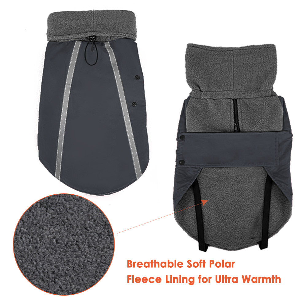 SlowTon Winter Dog Coat Warm Polar Fleece Lining Doggie Outdoor Jacket with Turtleneck Scarf Reflective Stripe Adjustable Waterproof Windproof Puppy Vest Soft Pet Outfits