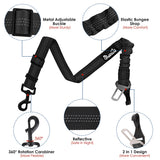 SlowTon Dog Seat Belt Adjustable Dog Safety Belt Leash 2 in 1 Latch Bar Attachment Dog Car Seatbelt with Elastic Nylon Bungee BufferReflective Nylon Belt Tether Connect to Dog Harness
