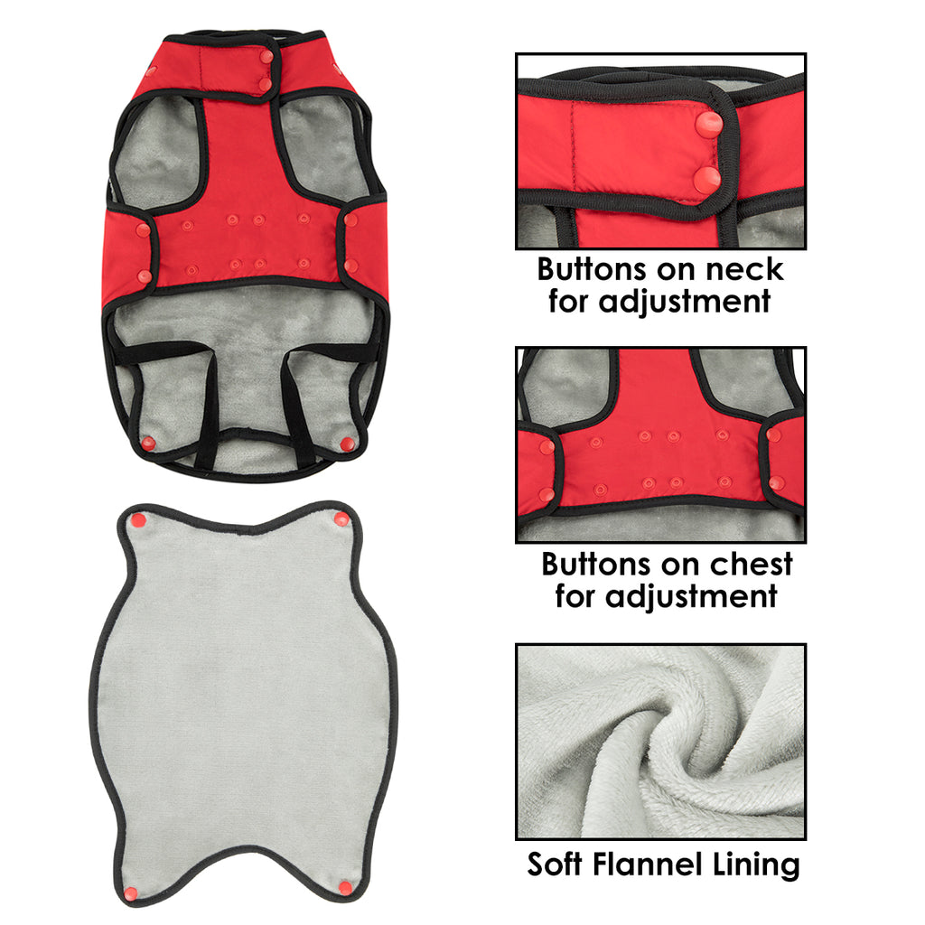 Slowton Dog Jacket Winter Dog Coat Adjustable Pet Vest Reflective Stripe Waterproof Windproof Warm Snowsuit Detachable Flannel Lined Jackets Cold Weather Clothes for Small Medium Large Dogs