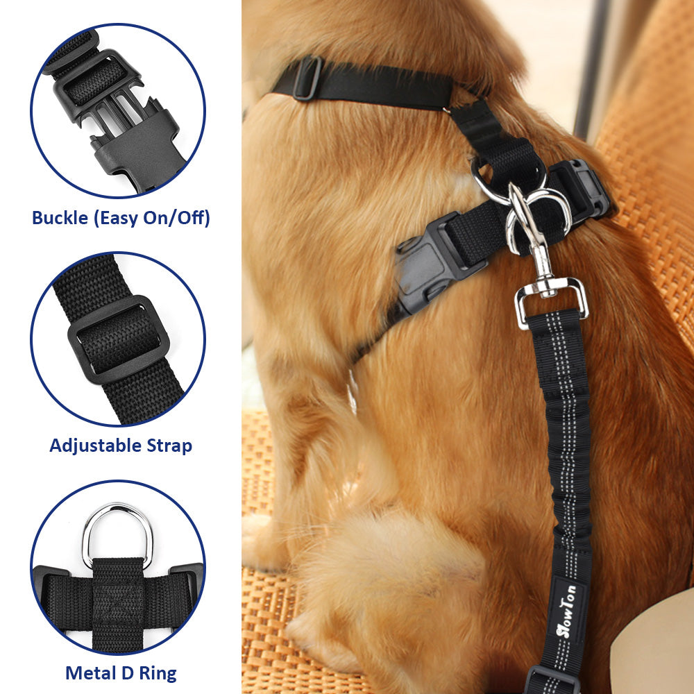 SlowTon Dog Car Harness Plus Connector Strap Multifunction Adjustable Vest Harness Double Breathable Mesh Fabric with Car Vehicle Safety Seat Belt