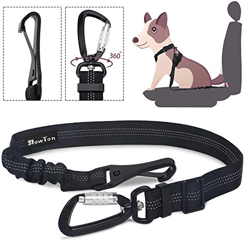  SlowTon Dog Seatbelt, 2 Pack Dog Seat Belt Car Leash  Adjustable Elastic Bungee Buffer Heavy Duty Nylon Reflective Pet Safety  Tether Connect to Dog Harness for Travel Riding in Vehicle (