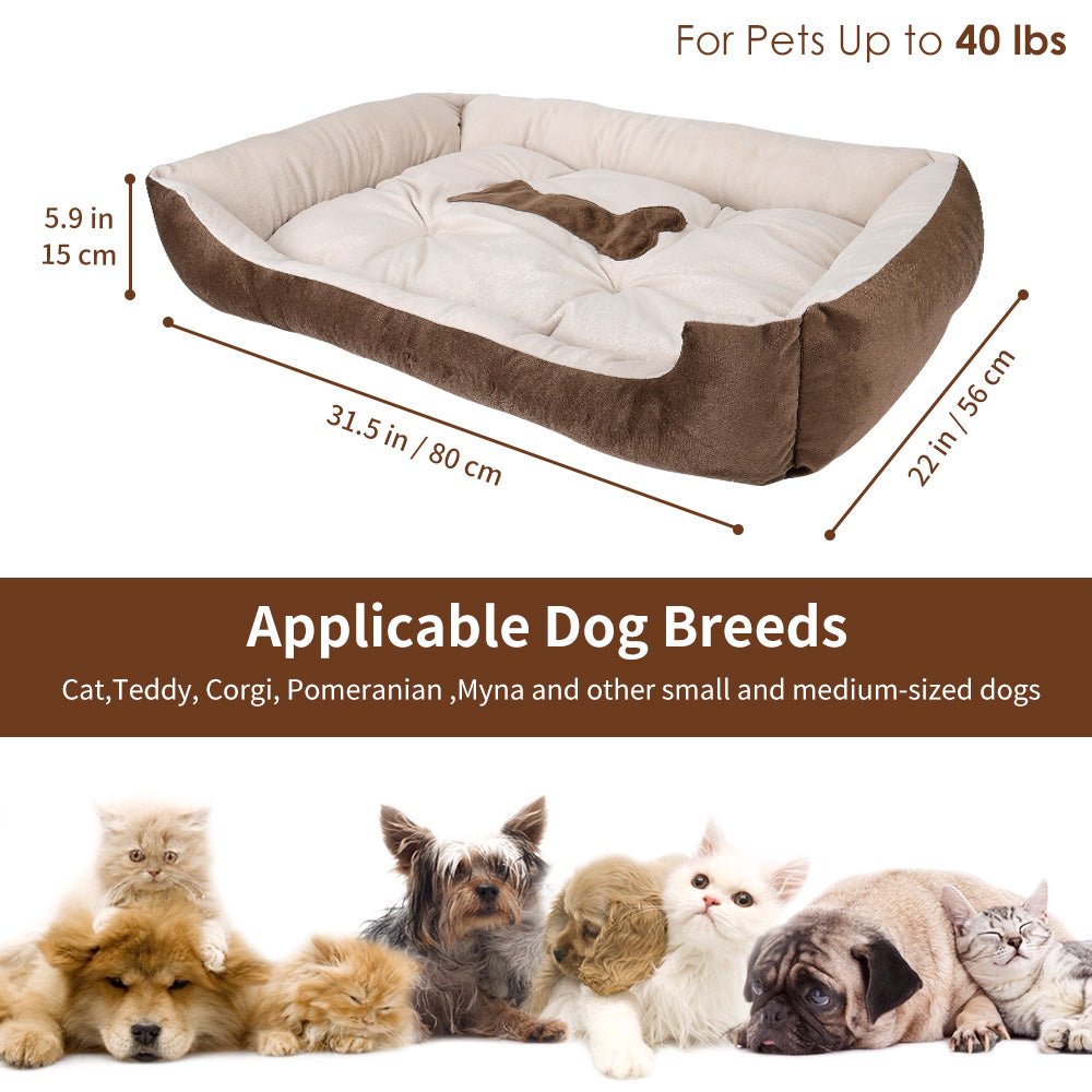 SlowTon Warming Dog Bed 31.5 Inch Machine WashableDryer Pet Sleeper Couch Sofa,Ultra-Soft Breathable Cotton Cozy Calming Cushion with Non-Slip Bottom for Medium Small Dog