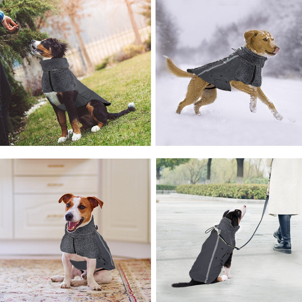 SlowTon Winter Dog Coat Warm Polar Fleece Lining Doggie Outdoor Jacket with Turtleneck Scarf Reflective Stripe Adjustable Waterproof Windproof Puppy Vest Soft Pet Outfits