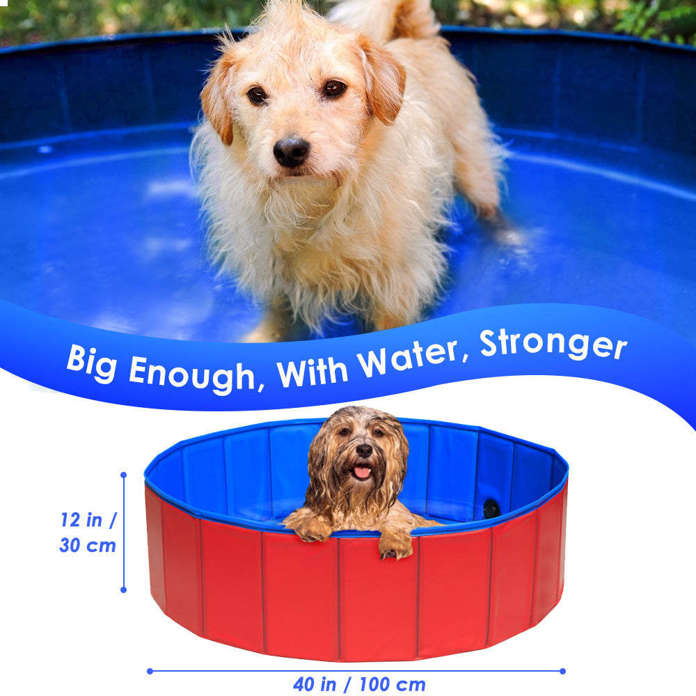 SlowTon Foldable Dog Swimming Pool Collapsible PVC Pet Outdoor Bathing Tub Non Inflatable Anti-Slip Bathtub Portable Summer Pond Kiddie Pool for Dog Puppy Cats and Kids
