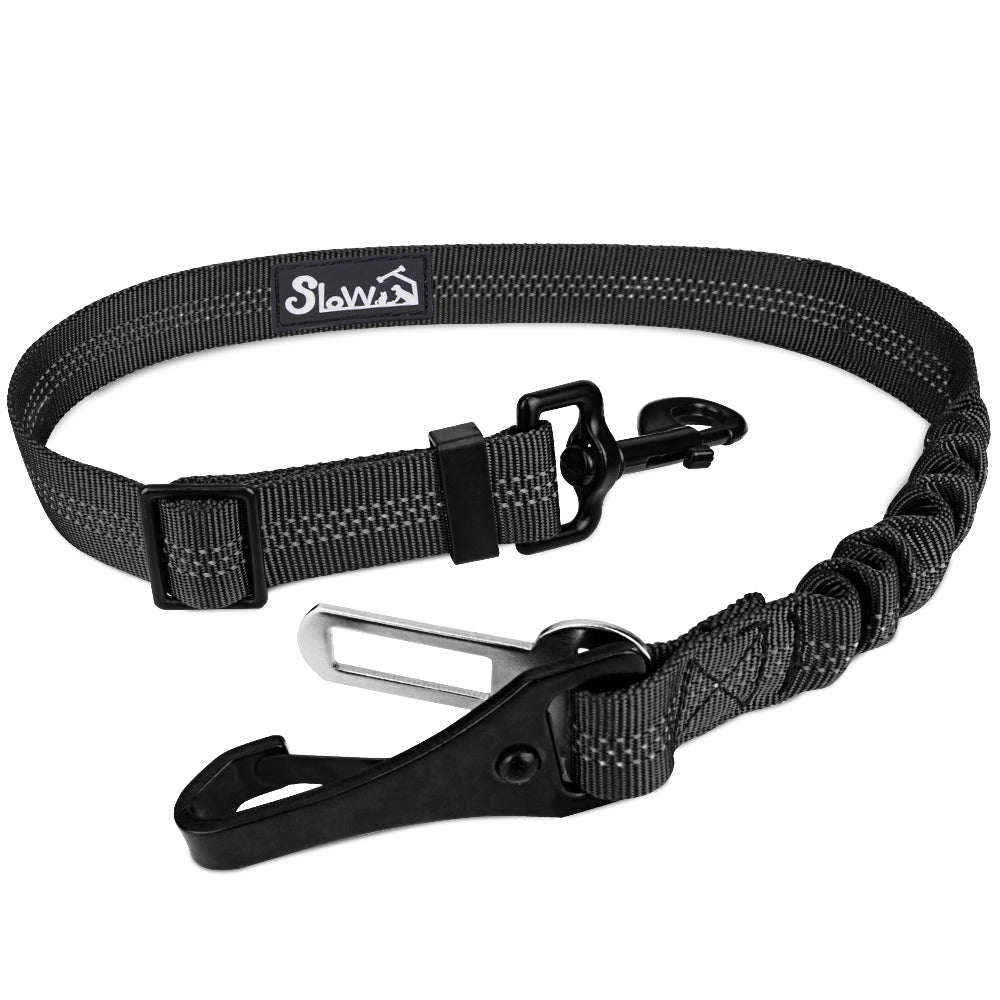 SlowTon Dog Seat Belt Adjustable Dog Safety Belt Leash 2 in 1 Latch Bar Attachment Dog Car Seatbelt with Elastic Nylon Bungee BufferReflective Nylon Belt Tether Connect to Dog Harness