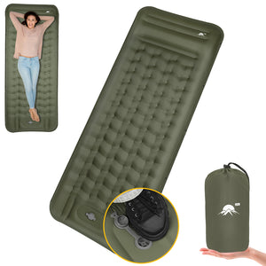 SlowTon Self Inflating Camping Mat- 12 CM Thickness Inflatable Sleeping Pad with Built-in Pump, Portable Lightweight Single Camping Air Mattress with Pillow, Double Joinable for Outdoor Hiking(Green)