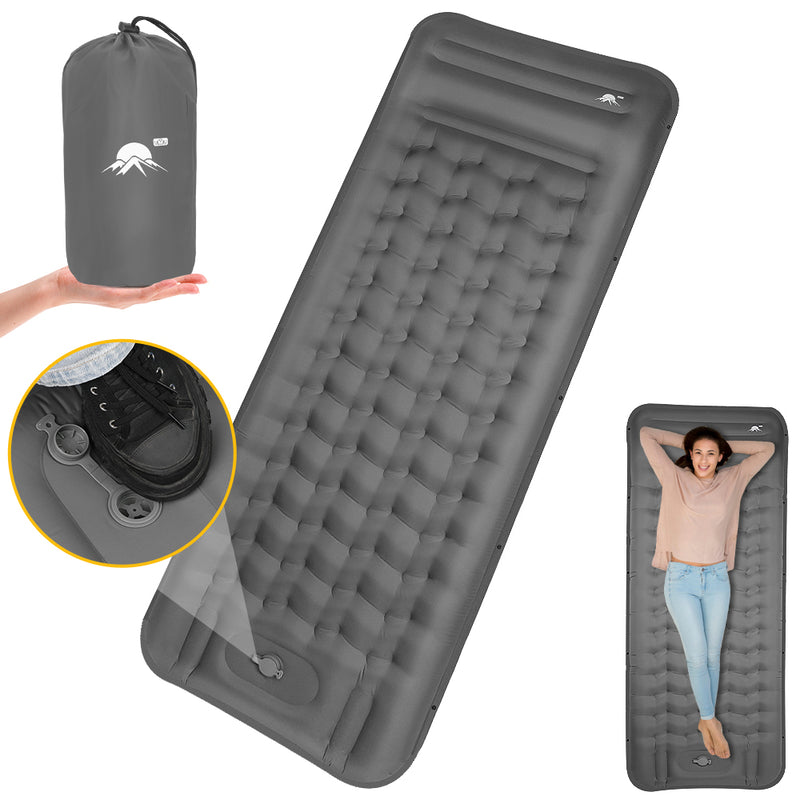 SlowTon Self Inflating Camping Mat- 12 CM Thickness Inflatable Sleeping Pad with Built-in Pump, Portable Lightweight Single Camping Air Mattress with Pillow, Double Joinable for Outdoor Hiking(Grey)