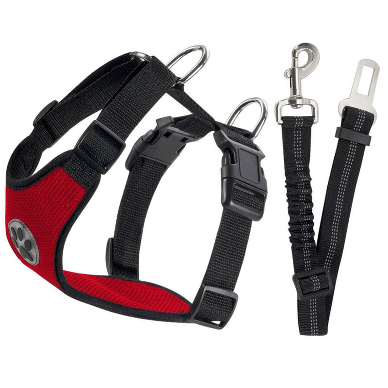 SlowTon Dog Car Harness Plus Connector Strap Multifunction Adjustable Vest Harness Double Breathable Mesh Fabric with Car Vehicle Safety Seat Belt