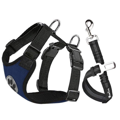 SlowTon Dog Car Harness Plus Connector Strap Multifunction Adjustable Vest Harness Double Breathable Mesh Fabric with Car Vehicle Safety Seat Belt 