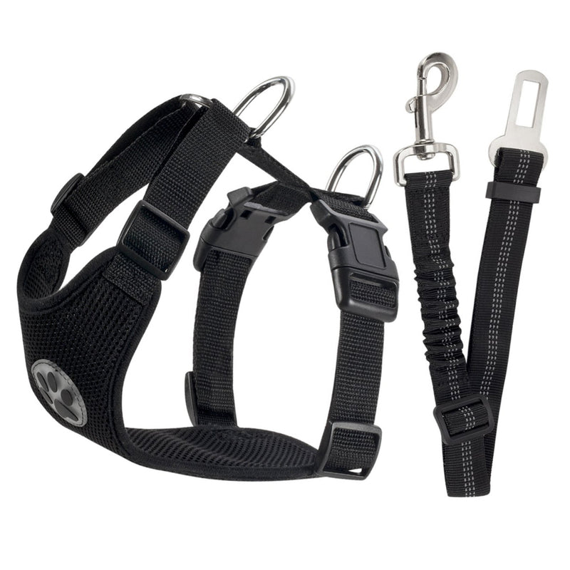 SlowTon Dog Car Harness Plus Connector Strap Multifunction Adjustable Vest Harness Double Breathable Mesh Fabric with Car Vehicle Safety Seat Belt