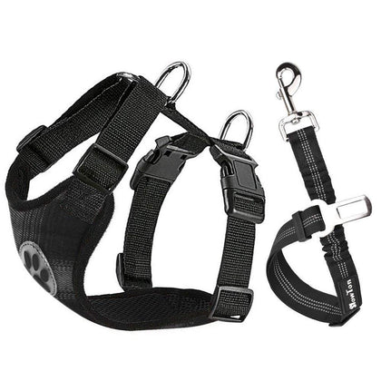 SlowTon Dog Car Harness Plus Connector Strap Multifunction Adjustable Vest Harness Double Breathable Mesh Fabric with Car Vehicle Safety Seat Belt 