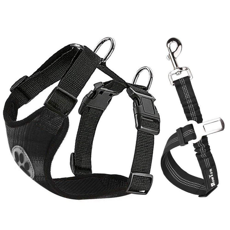 SlowTon Dog Car Harness Plus Connector Strap Multifunction Adjustable Vest Harness Double Breathable Mesh Fabric with Car Vehicle Safety Seat Belt