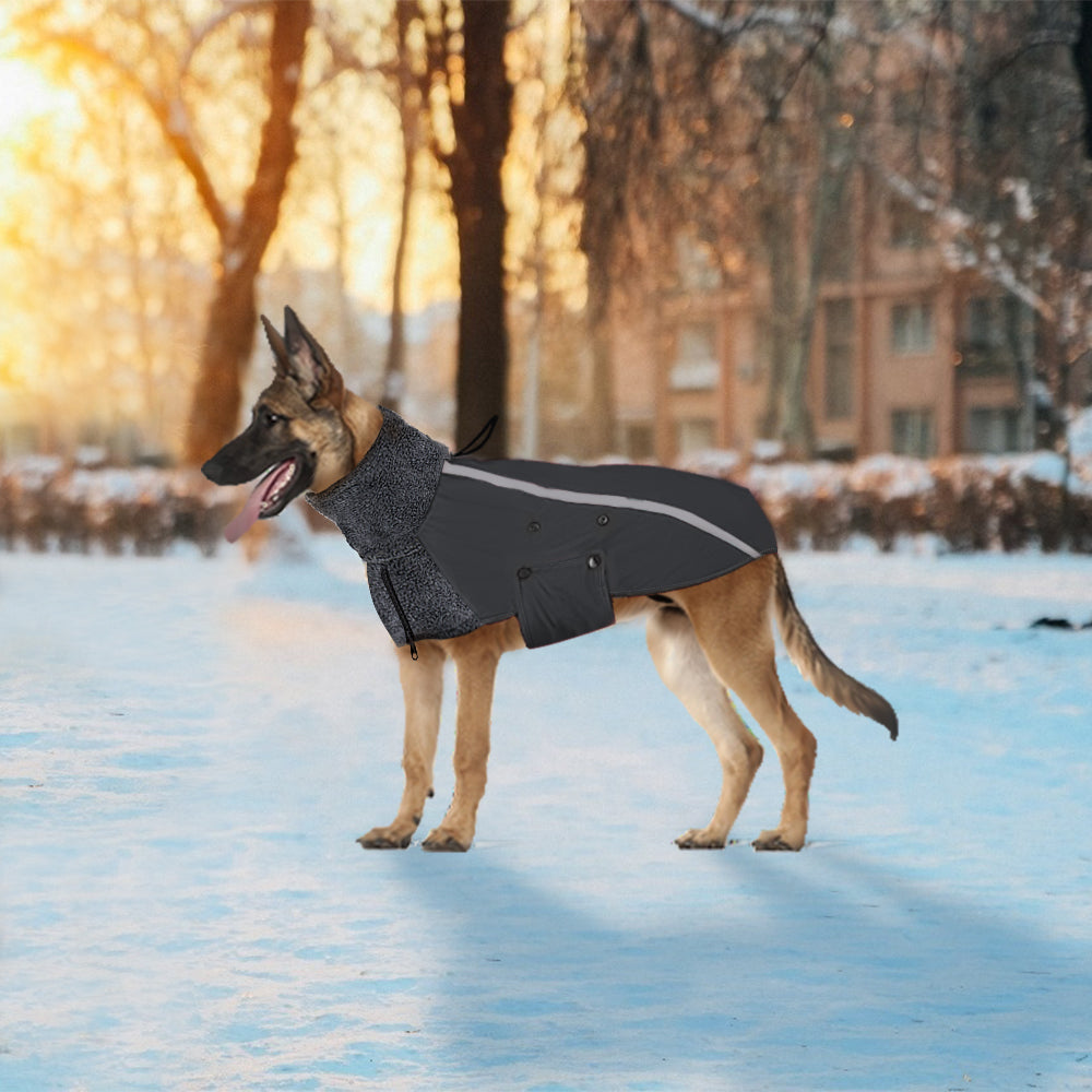 SlowTon Winter Dog Coat Warm Polar Fleece Lining Doggie Outdoor Jacket with Turtleneck Scarf Reflective Stripe Adjustable Waterproof Windproof Puppy Vest Soft Pet Outfits 