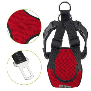 SlowTon Dog Car Harness Plus Connector Strap Multifunction Adjustable Vest Harness Double Breathable Mesh Fabric with Car Vehicle Safety Seat Belt 