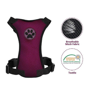 SlowTon Dog Car Harness Plus Connector Strap Multifunction Adjustable Vest Harness Double Breathable Mesh Fabric with Car Vehicle Safety Seat Belt 