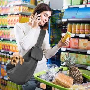 SlowTon Pet Carrier Hand Free Sling Adjustable Padded Strap Tote Bag Breathable Cotton Shoulder Bag Front Pocket Safety Belt Carrying Small Dog Cat Puppy Machine Washable 