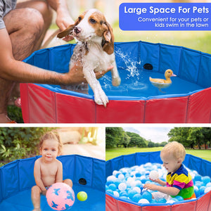 SlowTon Foldable Dog Swimming Pool Collapsible PVC Pet Outdoor Bathing Tub Non Inflatable Anti-Slip Bathtub Portable Summer Pond Kiddie Pool for Dog Puppy Cats and Kids 