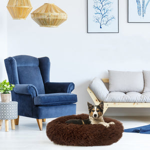 SlowTon Dog Calming Bed Ultra Soft Donut Cuddler Nest Warm Plush Dog Cat Cushion with Cozy Sponge Non-Slip Bottom for Small Medium Pets Snooze Calm Sleeping IndoorMachine Washable 