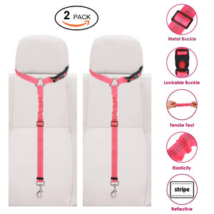 SlowTon Dog Seatbelt 2 Pack Pet Car Seatbelt Headrest Restraint Adjustable Puppy Safety Seat Belt Reflective Elastic Bungee Connect Dog Harness in Vehicle Travel Daily Use 