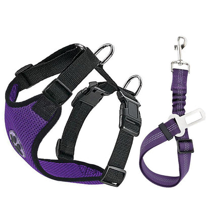 SlowTon Dog Car Harness Plus Connector Strap Multifunction Adjustable Vest Harness Double Breathable Mesh Fabric with Car Vehicle Safety Seat Belt 