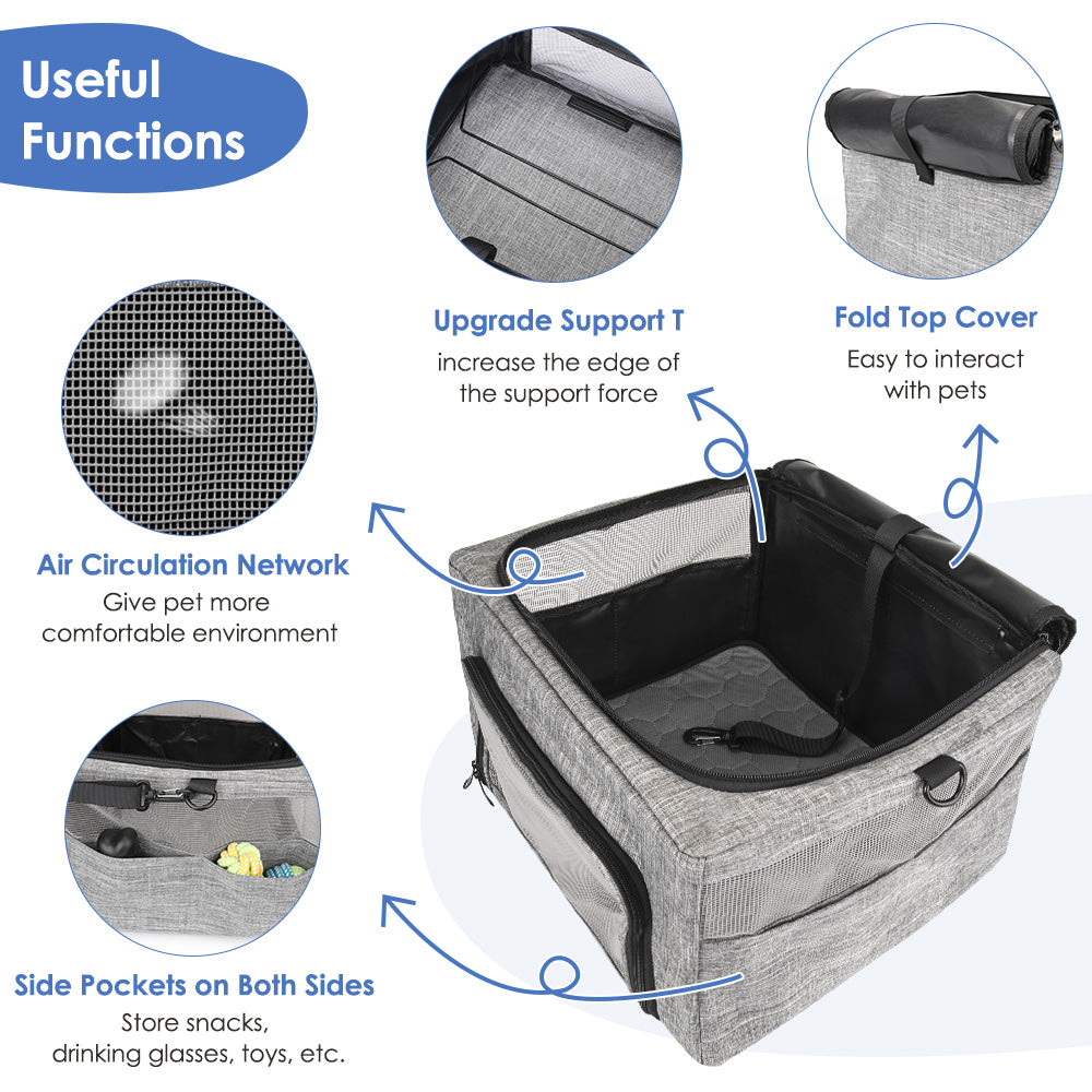 SlowTon Center Console Dog Car Seat - Travel Bed For Small Dogs In Vehicles