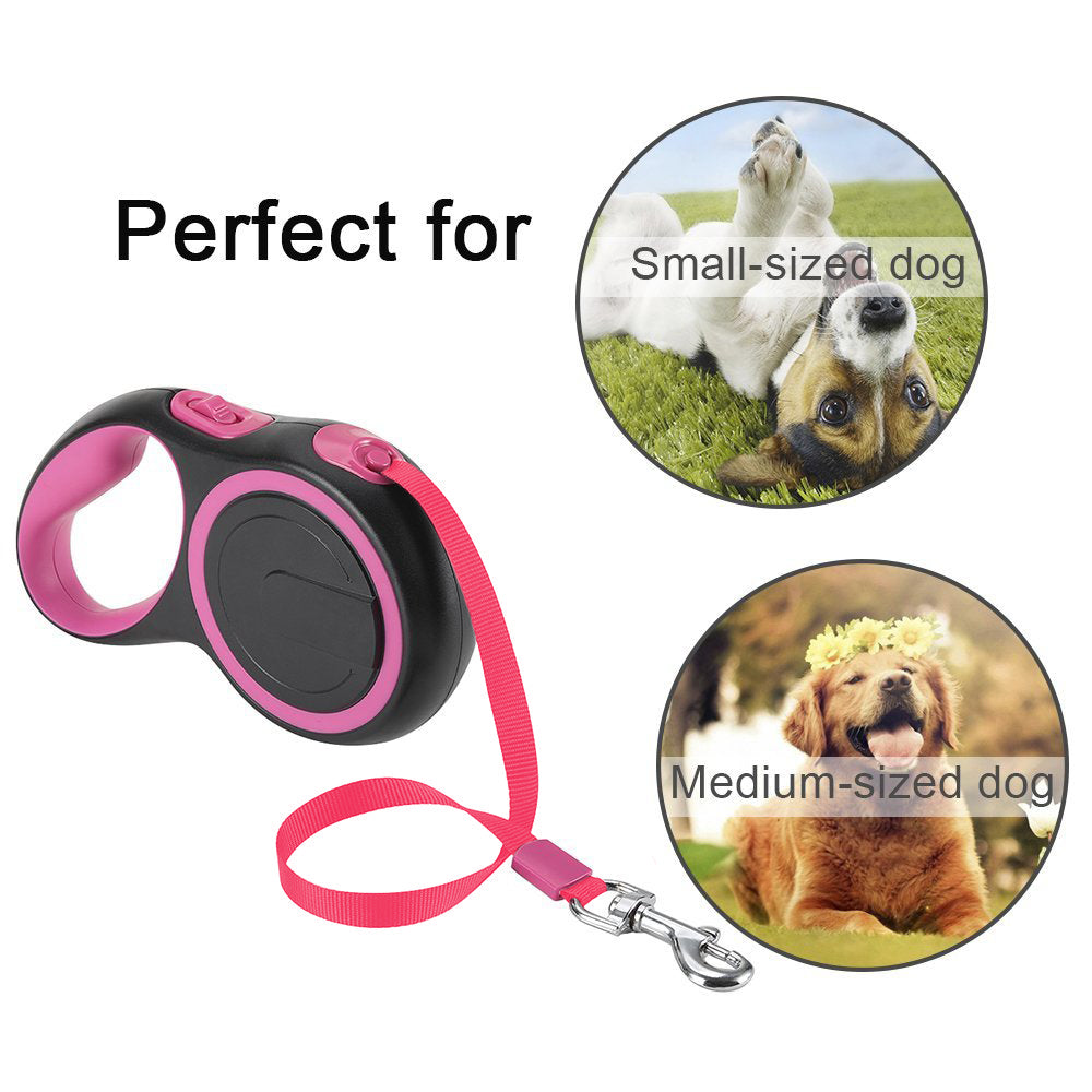 Slowton Retractable Dog Leash 16ft Walking Jogging Training Leash Polyester Tape Small Medium Dog up to 44lbs Hand Grip One Button BrakeLock