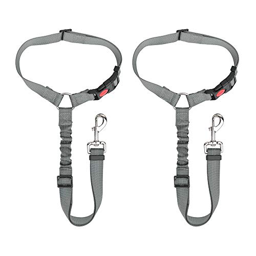 SlowTon Dog Seatbelt 2 Pack Pet Car Seatbelt Headrest Restraint Adjustable Puppy Safety Seat Belt Reflective Elastic Bungee Connect Dog Harness in Vehicle Travel Daily Use