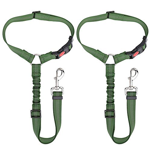 SlowTon Dog Seatbelt 2 Pack Pet Car Seatbelt Headrest Restraint Adjustable Puppy Safety Seat Belt Reflective Elastic Bungee Connect Dog Harness in Vehicle Travel Daily Use