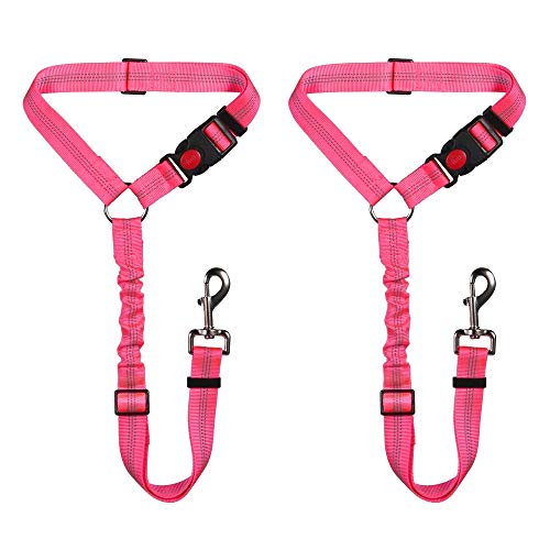 SlowTon Dog Seatbelt 2 Pack Pet Car Seatbelt Headrest Restraint Adjustable Puppy Safety Seat Belt Reflective Elastic Bungee Connect Dog Harness in Vehicle Travel Daily Use