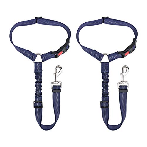 SlowTon Dog Seatbelt 2 Pack Pet Car Seatbelt Headrest Restraint Adjustable Puppy Safety Seat Belt Reflective Elastic Bungee Connect Dog Harness in Vehicle Travel Daily Use