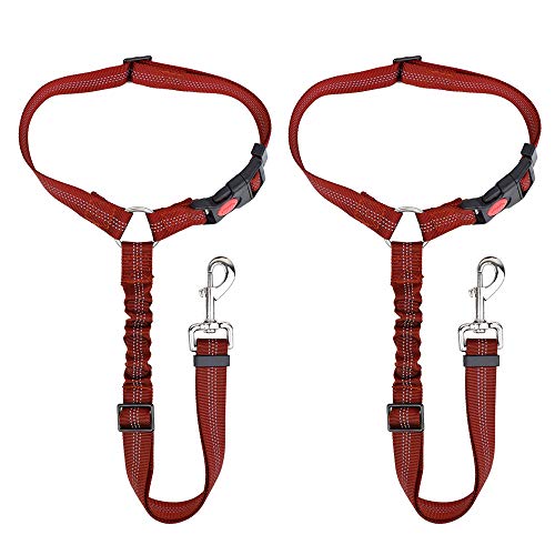 SlowTon Dog Seatbelt 2 Pack Pet Car Seatbelt Headrest Restraint Adjustable Puppy Safety Seat Belt Reflective Elastic Bungee Connect Dog Harness in Vehicle Travel Daily Use