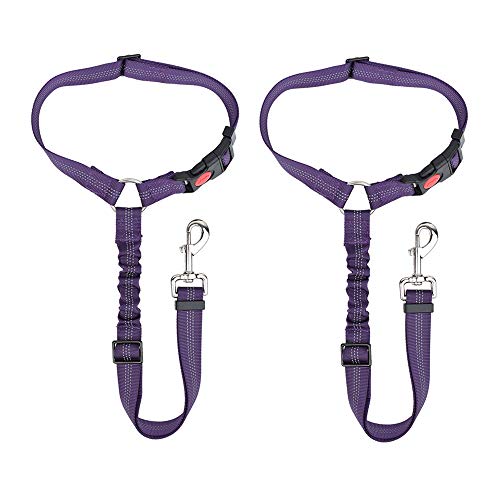 SlowTon Dog Seatbelt 2 Pack Pet Car Seatbelt Headrest Restraint Adjustable Puppy Safety Seat Belt Reflective Elastic Bungee Connect Dog Harness in Vehicle Travel Daily Use