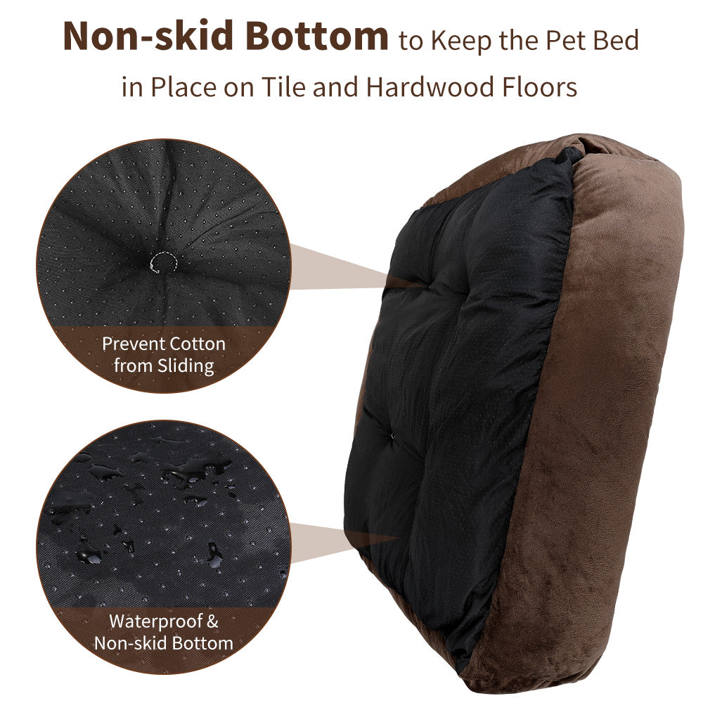 SlowTon Warming Dog Bed 31.5 Inch Machine WashableDryer Pet Sleeper Couch Sofa，Ultra-Soft Breathable Cotton Cozy Calming Cushion with Non-Slip Bottom for Medium Small Dog