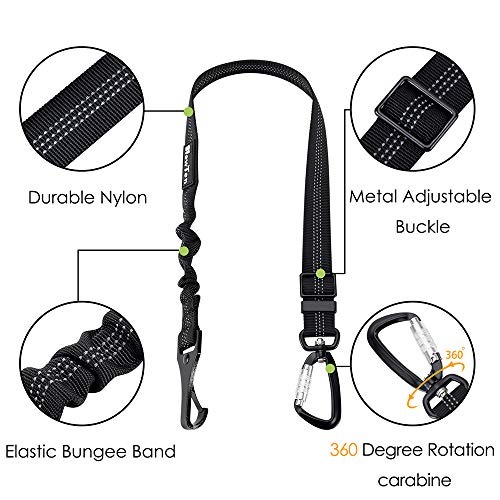 SlowTon Dog Car Seat Belt Pet Seatbelt Clip Tether Puppy Safety Latch Bar Attachment Harness Leash Small Medium Large Dogs Adjustable Restraint Lockable Swivel Carabiner for Doggie Travel 
