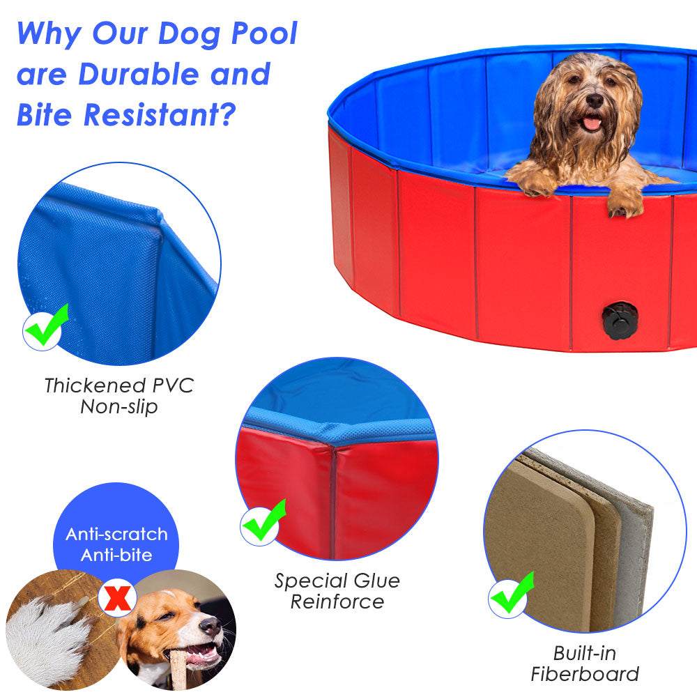 SlowTon Foldable Dog Swimming Pool Collapsible PVC Pet Outdoor Bathing Tub Non Inflatable Anti-Slip Bathtub Portable Summer Pond Kiddie Pool for Dog Puppy Cats and Kids 