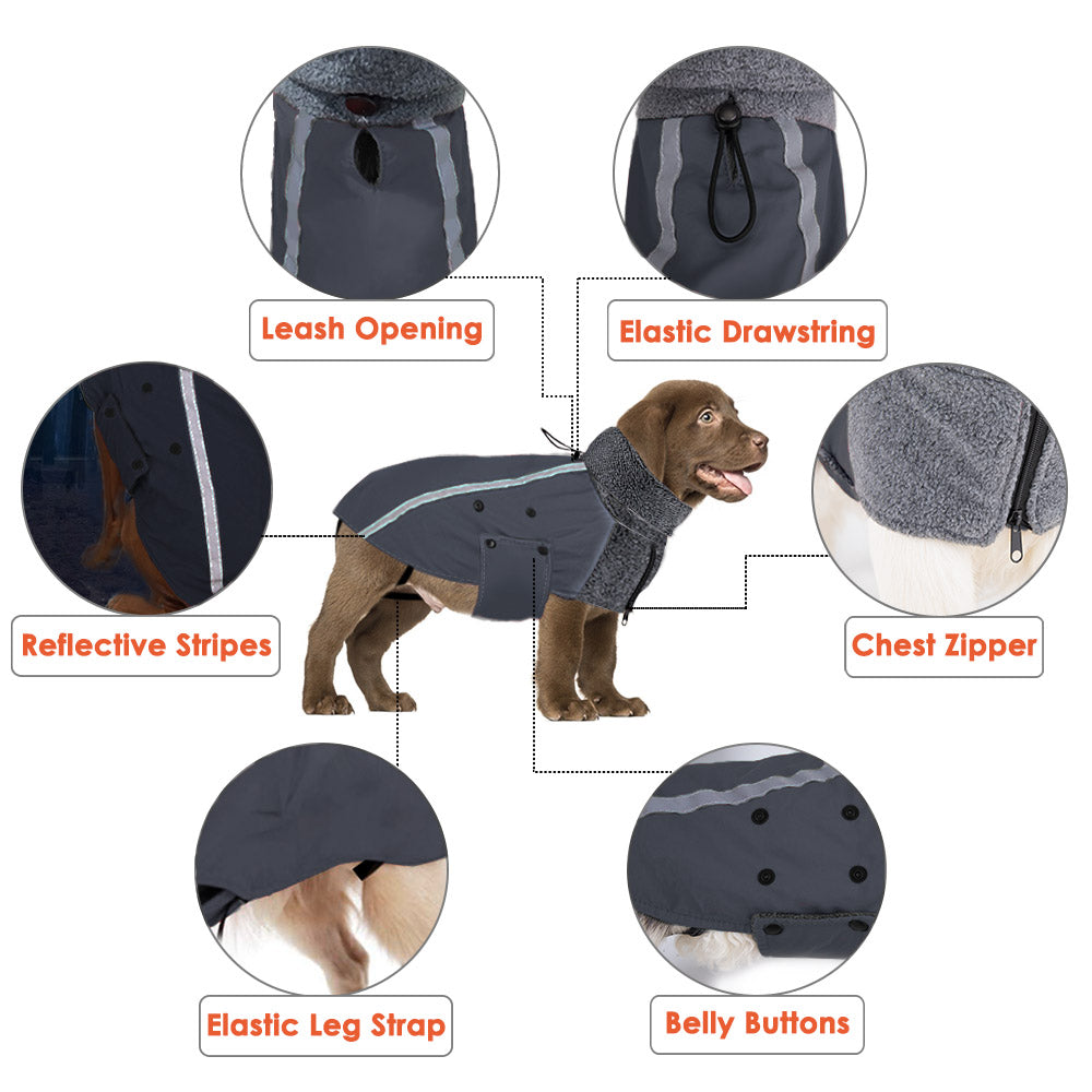 SlowTon Dog Jacket with Harness Built in, Waterproof Fleece Winter Warm Dog  Coats for Small Medium Dogs, Reflective Adjustable Furry Puppy Vest