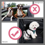 SlowTon Double Dog Car Seat Belt Dual Pet Vehicle Safety Seatbelt Adjustable Double Dog Coupler Lead Splitter Elastic Bungee Reflective Stripe Two Pets Car Trip Travel