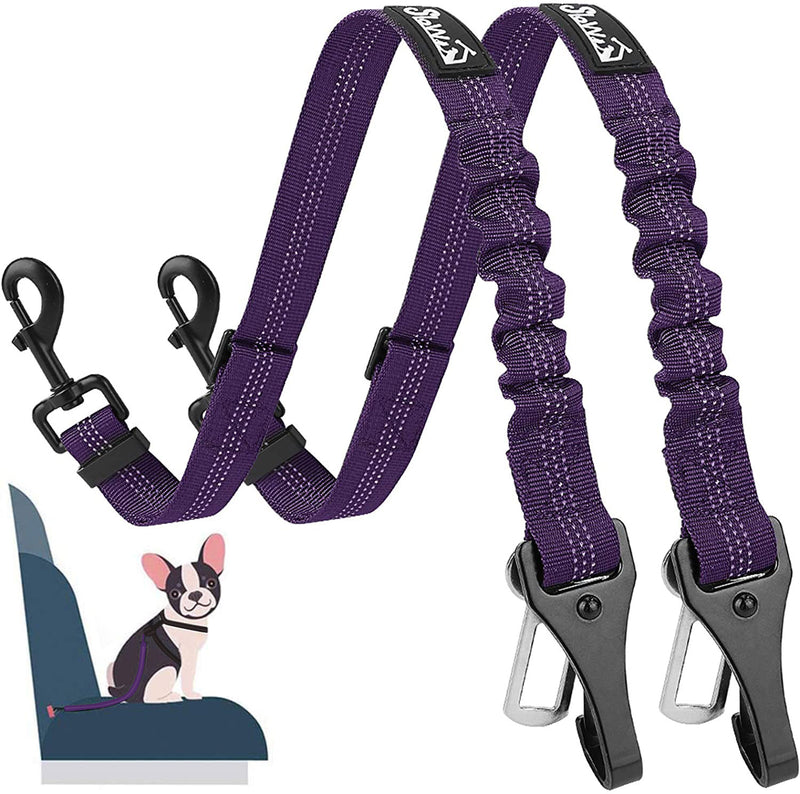 SlowTon 2 Pack Dog Seat Belt, 2 in 1 Attachment, Hook Latch Bar or Seatbelt Buckle with Elastic Nylon Bungee Buffer Adjustable Reflective Nylon Safety Belt Tether Connect to Dog Harness