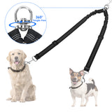 SlowTon Double Dog Leash No Tangle Double Leash for Dogs Walking Training 360°Swivel Rotation Reflective Adjustable Length Dual Two Dog Lead SplitterComfortable Shock Absorbing Bungee Lead 2 Dogs